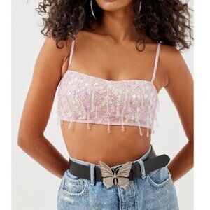 Urban Outfitters | Dolly Sparkly Sequin Cami New XL Rose Light Pink Iridescent